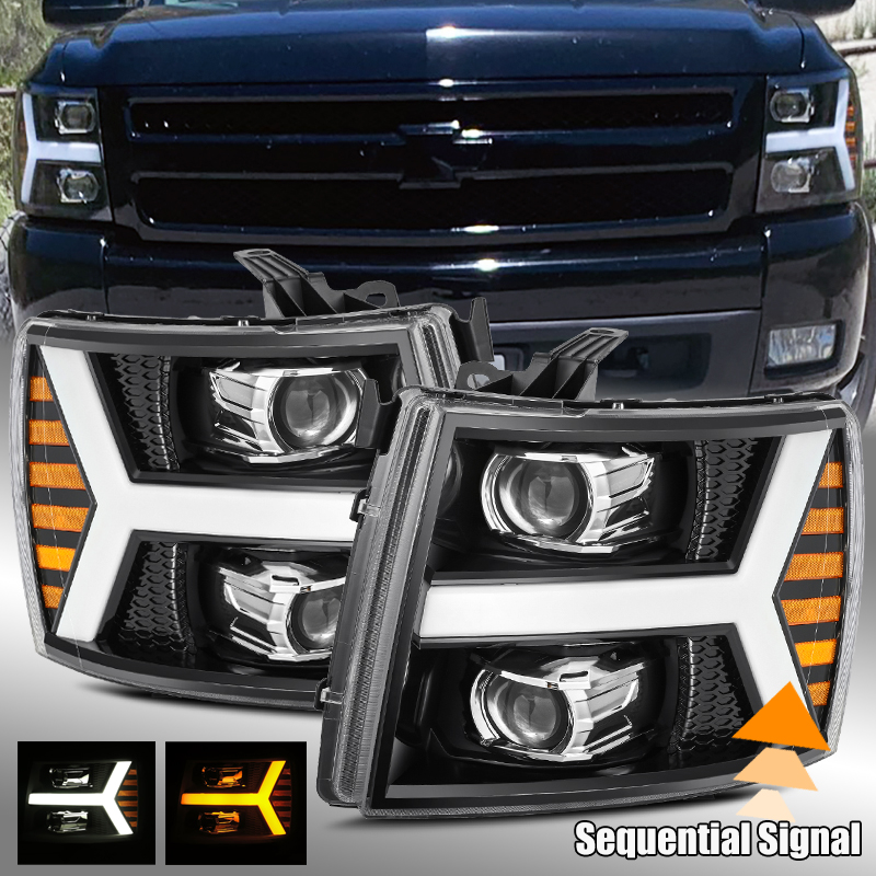07-13 Silverado Activation/Sequential Signal Polish Black Projector Headlights