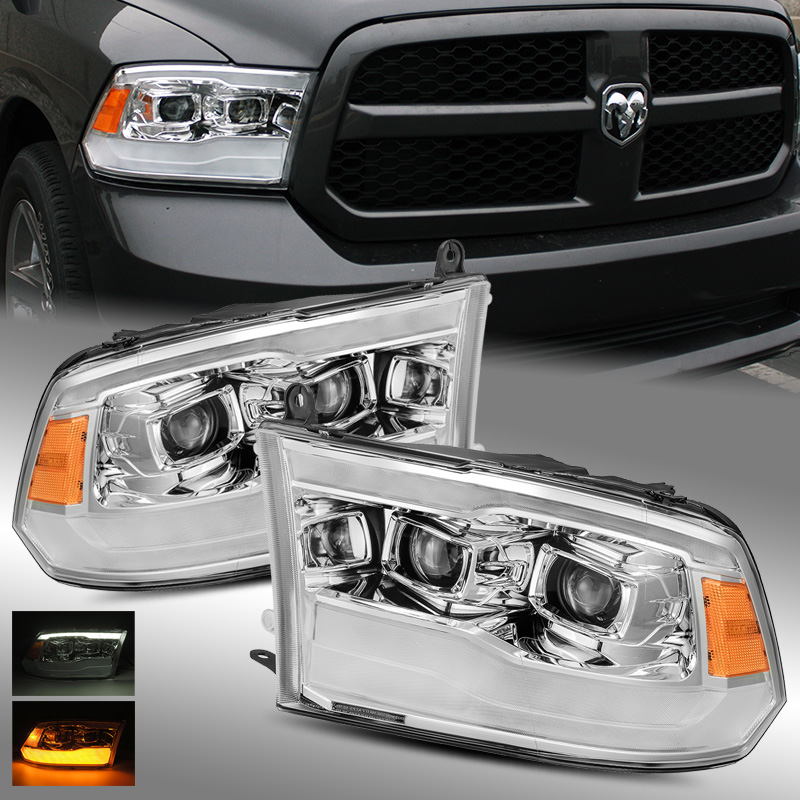Pair LED Projector Headlights For 2013-2018 Ram 1500 2500 – Factory Style, Chrome Housing